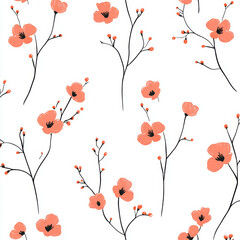 Seamless, Floral pattern, Hand-drawn flowers, Pastel colors, Minimalist design, Cute flowers, Soft colors, Simple drawing, White background, Negative space, Decorative design, Vector pattern