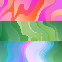 Abstract Wavy Background Set with Colorful Liquid Pattern. Vector simple gradient template for your design.