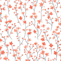 Seamless, Floral pattern, Hand-drawn flowers, Pastel colors, Minimalist design, Cute flowers, Soft colors, Simple drawing, White background, Negative space, Decorative design, Vector pattern