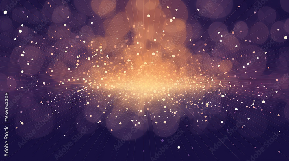 Poster abstract backgound with purple and orange light rays. god rays or light burst with bokeh