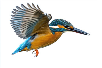Fototapeta premium Isolated kingfisher diving on a white backdrop