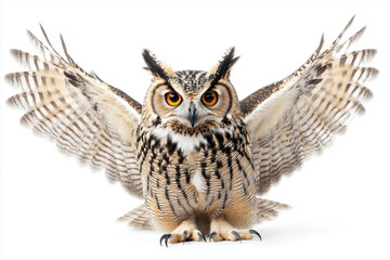 Fototapeta premium An isolated white background with an owl spreading its wings