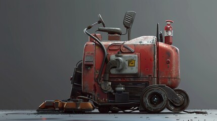 Fototapeta premium Futuristic Street Cleaner Concept: A Rusty Red Machine