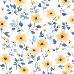 Fototapeta premium Seamless, Floral pattern, Hand-drawn flowers, Pastel colors, Minimalist design, Cute flowers, Soft colors, Simple drawing, White background, Negative space, Decorative design, Vector pattern