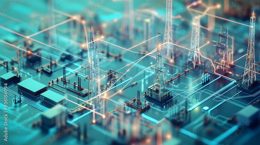 Poster 10. a detailed diagram of an electrical grid system with interconnecting lines and nodes