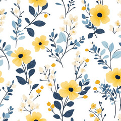 Seamless, Floral pattern, Hand-drawn flowers, Pastel colors, Minimalist design, Cute flowers, Soft colors, Simple drawing, White background, Negative space, Decorative design, Vector pattern