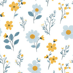 Seamless, Floral pattern, Hand-drawn flowers, Pastel colors, Minimalist design, Cute flowers, Soft colors, Simple drawing, White background, Negative space, Decorative design, Vector pattern
