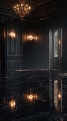 Empty elegant dark room at night with copy space, AI Generated