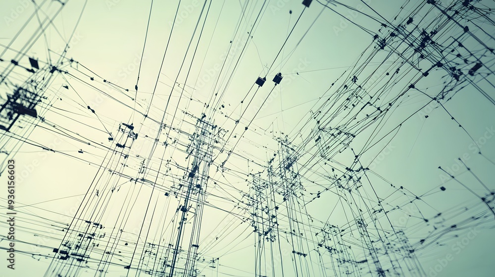 Poster 10. a detailed diagram of an electrical grid system with interconnecting lines and nodes