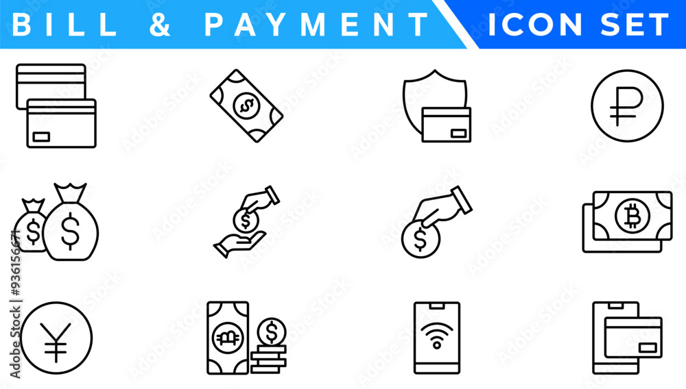 Aufkleber payment. linear icon set. payment options. payment vector icons. outline payment method symbols. mon