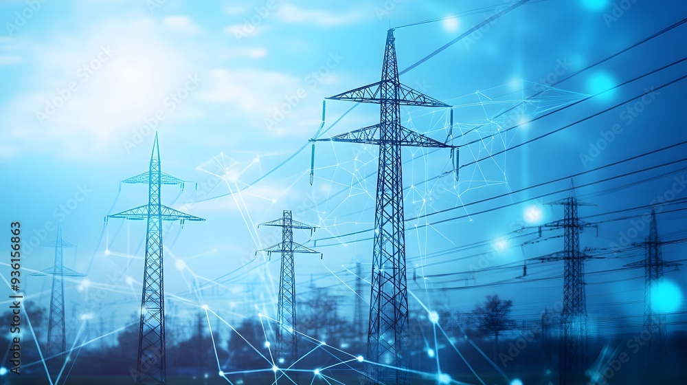 Poster 10. a detailed diagram of an electrical grid system with interconnecting lines and nodes