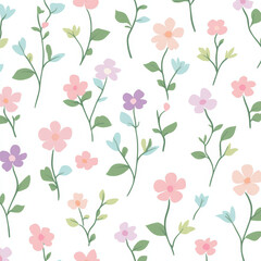 Seamless, Floral pattern, Hand-drawn flowers, Pastel colors, Minimalist design, Cute flowers, Soft colors, Simple drawing, White background, Negative space, Decorative design, Vector pattern