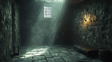 Underground old medieval dungeon jail cells, fantasy aventure tabletop. 