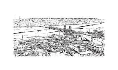 Obraz premium Print Building view with landmark of Stillwater is the city in USA. Hand drawn sketch illustration in vector.
