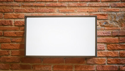 Mock up of light box advertising on brick wall background. Urban street.