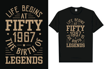 Life begins at fifty vintage typography tshirt design