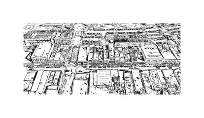 Fototapeta premium Print Building view with landmark of Stillwater is the city in USA. Hand drawn sketch illustration in vector.
