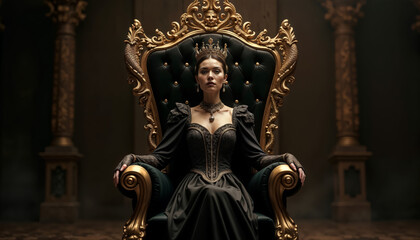 Queen on Gold Throne with Dragon-Serpent Design with dark theme