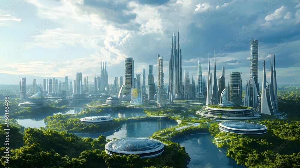 Poster 8. a futuristic cityscape powered by a network of clean energy sources and smart grids