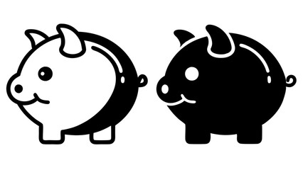Vector icons of piggy banks in black and white, symbolizing savings, finance, and money management. Ideal for financial services, banking, and investment-related designs.