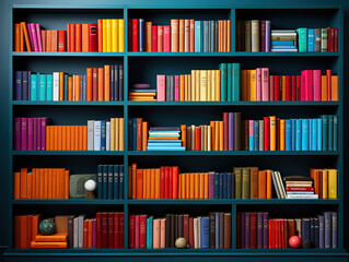 Fototapeta premium Fantastic Bookcase for home library books and plants on the shelves in cartoon style