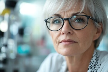 Thinking Optometrist. Senior Woman Running Active Eye Clinic for Ageing Patients