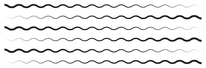 Wave line and wavy zigzag lines. Black underlines wavy curve zig zag line pattern in abstract style. Geometric decoration element. Vector illustration.