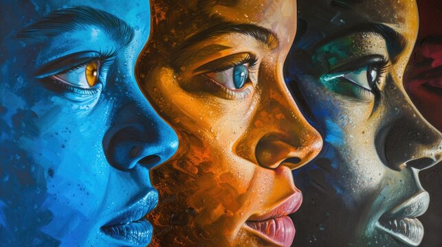 Close-up of three people painting