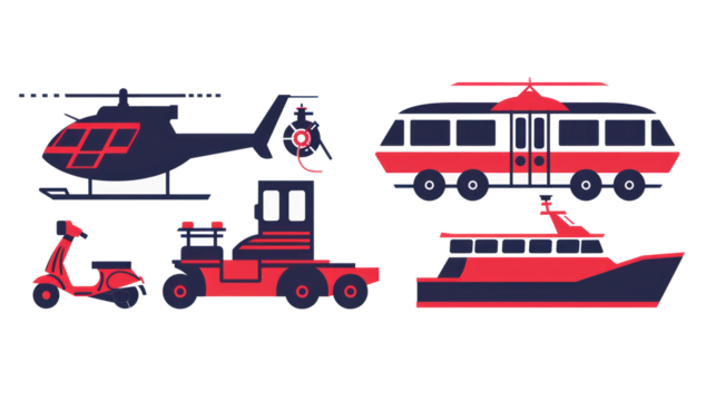 A minimalist vector icon set of transportation