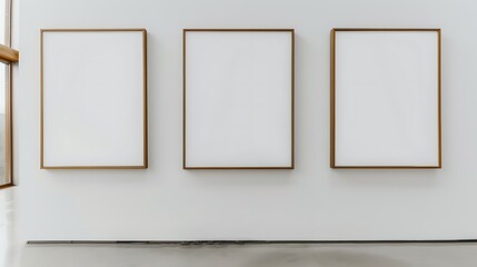 Empty poster mockup. Aesthetic blank frame on the white wall