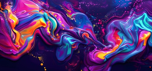 Abstract Swirling Colorful Liquid Paint with Glitter and Specks