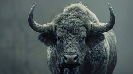 Naklejka premium Powerful Bull Portrait in the Rain