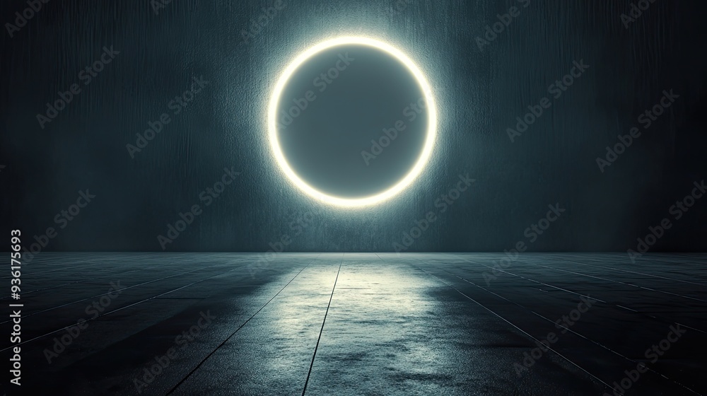 Poster a professional studio backdrop with a simple design and backlit lighting, producing a soft halo effe