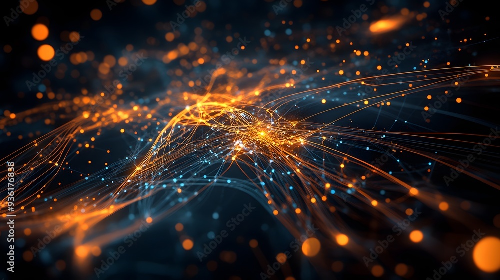 Poster 42. a digital visualization of global internet traffic with animated data streams and server connect