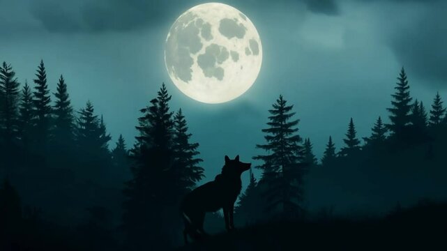 A wolf is standing on a rock with the moon in the background. generative ai