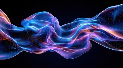 Fototapeta premium Abstract flowing neon light waves in blue, purple, and orange.