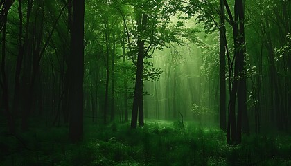 Naklejka premium Aesthetic green rainforest wallpaper background