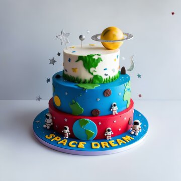 Base of the cake shaped like Earth