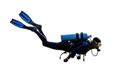 A scuba diver elegantly gliding underwater, showcasing adventure and exploration in the depths of the ocean.