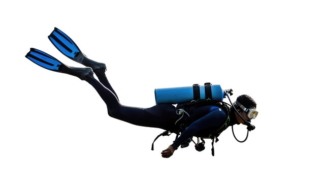 A scuba diver elegantly gliding underwater, showcasing adventure and exploration in the depths of the ocean.