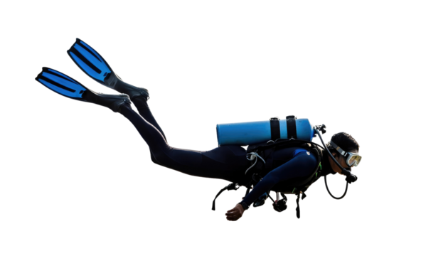 A scuba diver elegantly gliding underwater, showcasing adventure and exploration in the depths of the ocean.