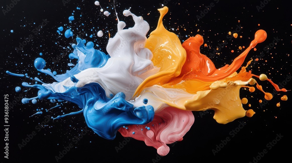 Poster abstract paint splatter with bright and contrasting colors, adding a dynamic and artistic touch