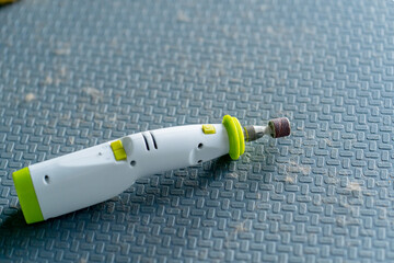 close-up In the grooming salon on  silver table there are professional accessories for caring for...
