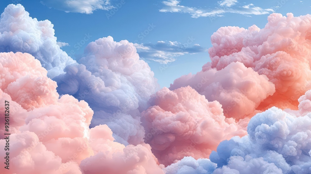 Poster abstract seamless pattern with colorful clouds on blue background.