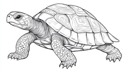 Fototapeta premium Outline illustration of a black and white turtle for drawing and coloring on white background