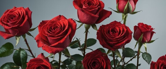 Exquisite red rose blossoms on clear background - ideal for graphic design.