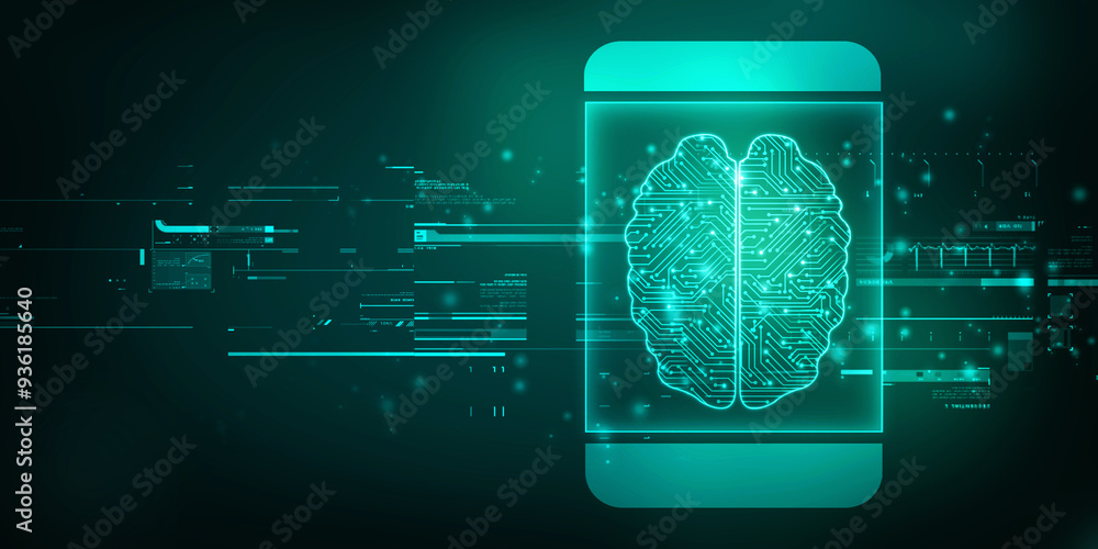 Aufkleber 2d illustration concept of thinking, background with brain, abstract artificial intelligence. techno