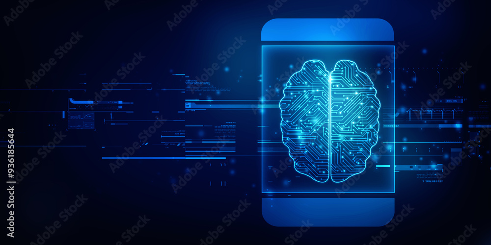 Aufkleber 2d illustration concept of thinking, background with brain, abstract artificial intelligence. techno