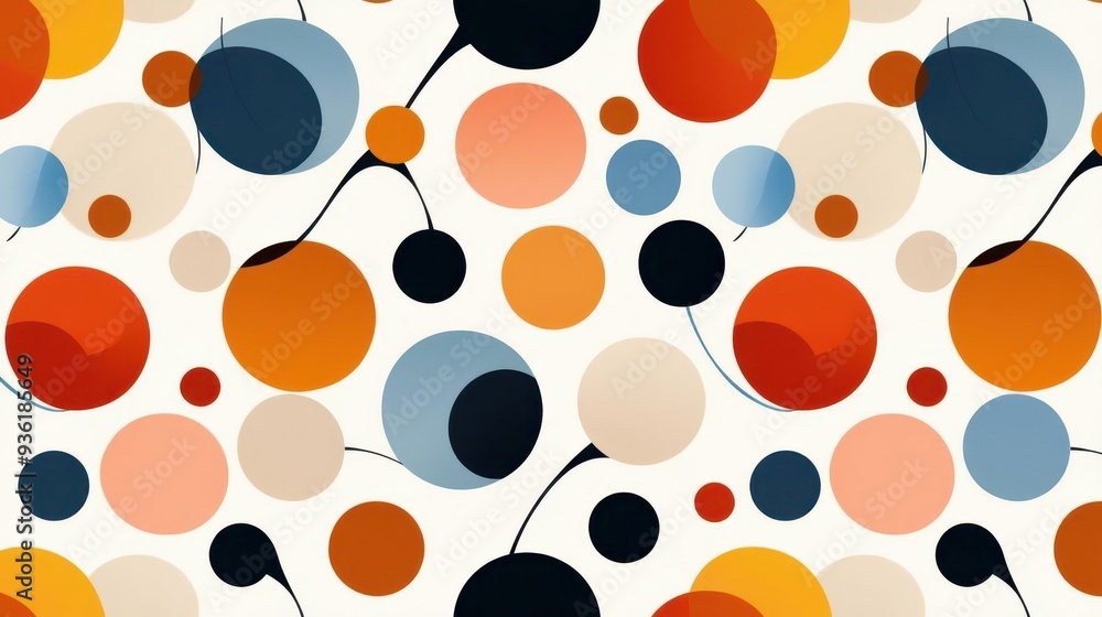 Aufkleber abstract seamless pattern with colorful circles and stems on white background.