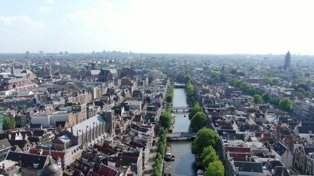 Amsterdam Netherlands scenic aerial footage 